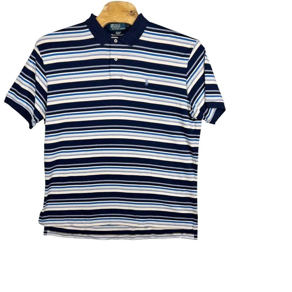 Polo Ralph Lauren Polo Shirt XL Blue White Stripe Pony Casual Preppy Office Mens